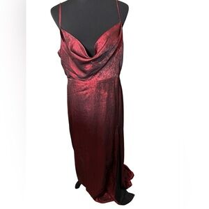 Lulu's Women’s XL Metallic Burgundy Red Cowl Neck Gown Maxi Dress Festive Party